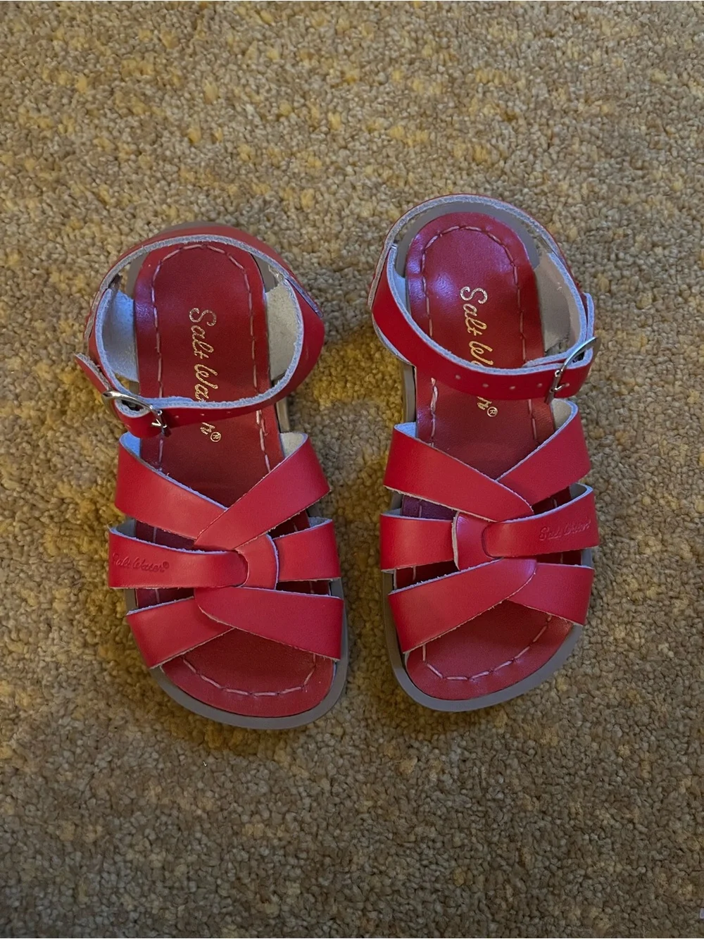 Salt Water Sandals by Hoy Red Kids Leather Flat Sandals size 10 classic
